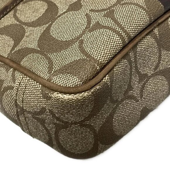 Auth COACH Signature Heritage Striped Flight Shoulder 11355 Khaki Dark Brown PVC - Picture 4 of 10